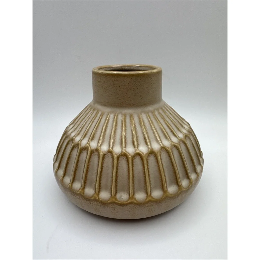 Bloomingville Vase Embossed Ceramic Neutral Reactive Glaze Short Farmhouse Style